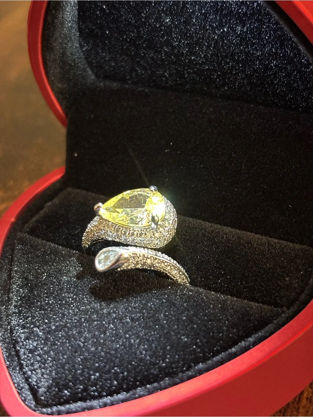 Yellow Pear-Cut Pavé Statement Ring - Women Jewelry